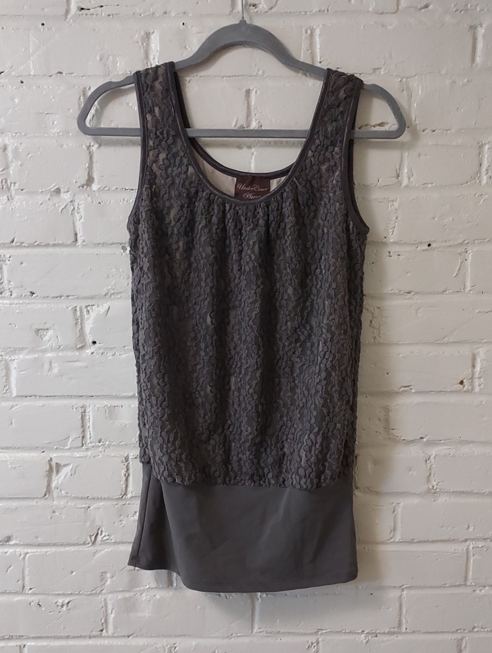 Women's Charcoal Lace Overlay Tank Top